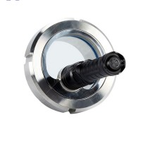 High pressure sanitary flange sight glass with wiper and light